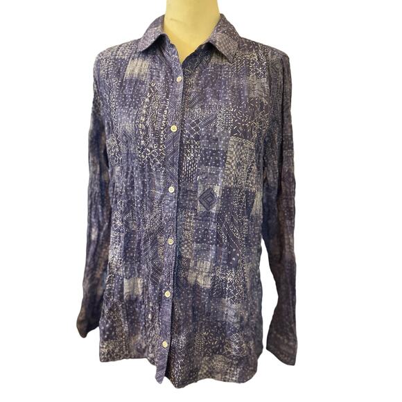 J. McLaughlin Lois Crinkle Shirt, Purple Patchwork, Women's Size Large - Picture 1 of 5